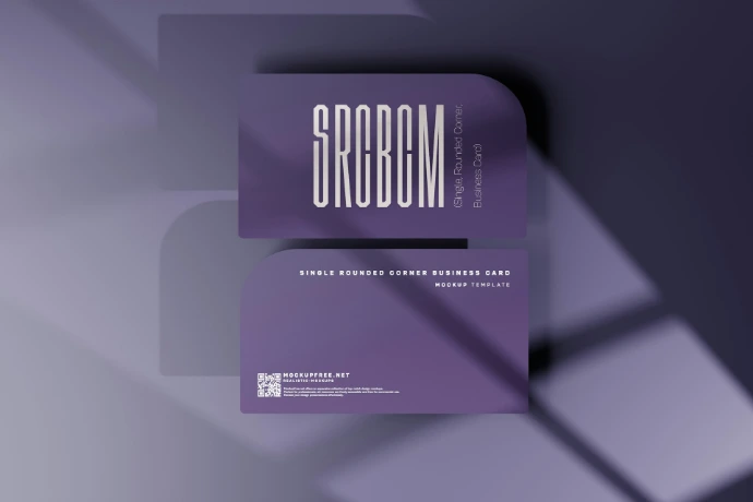 a purple business card with a shadow on it