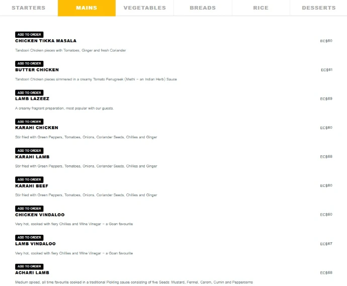 Online Menu Spice of India
