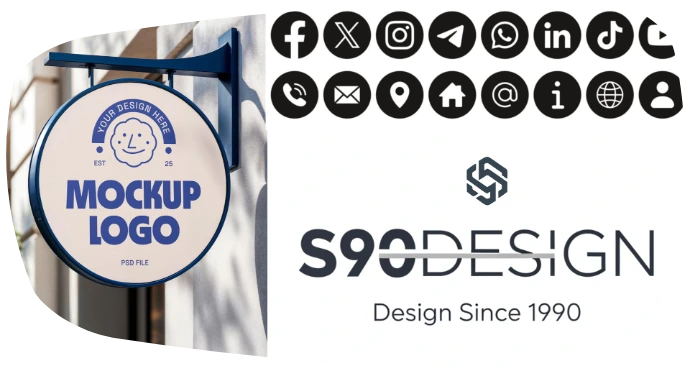 Social Media Icons Mockup logo &amp; Monogram of since90 Design